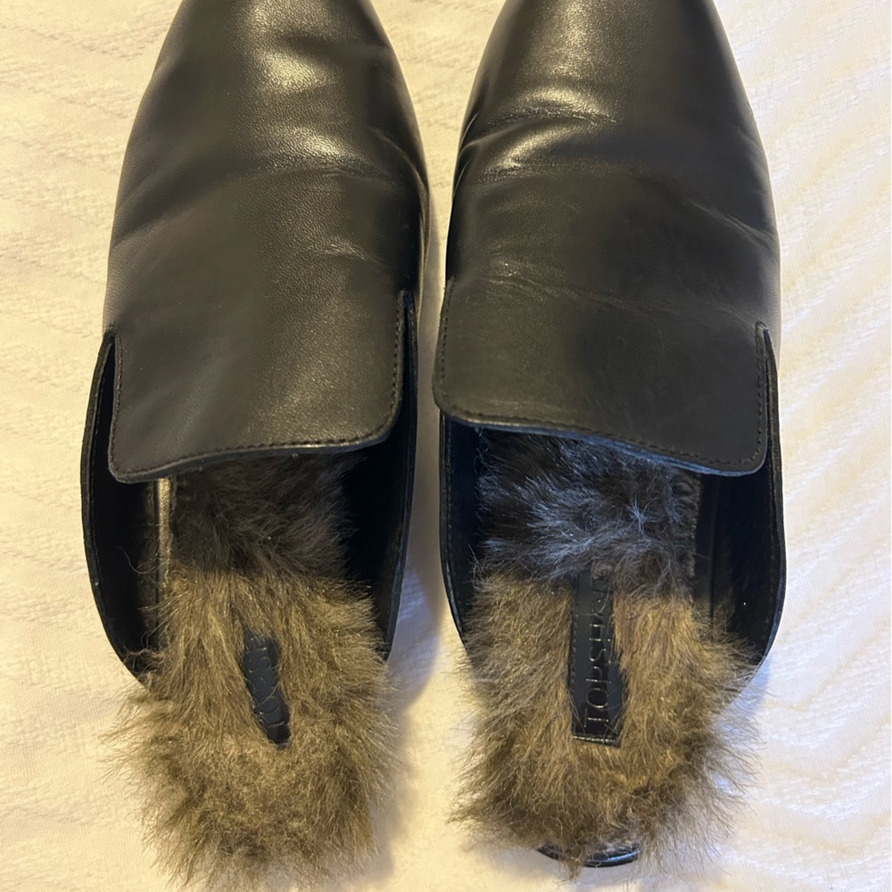 Topshop Women’s Black Leather Look Fur-Lined Loafers